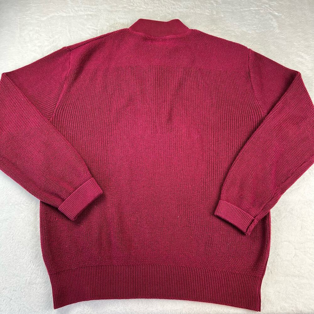 L.L. Bean Vintage Sweater Quarter Button Woven Knit Cotton Men’s Size Large Red - Picture 2 of 6